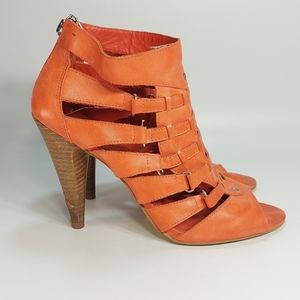 Minelli Salmon Leather Open High Heel Sandal Booties, 40